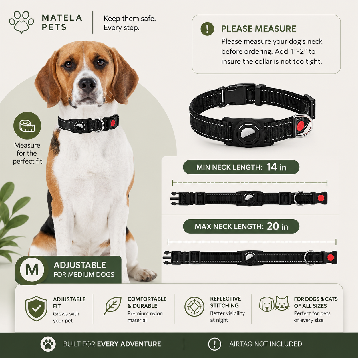 Reflective AirTag Holder Collar for Dogs & Cats