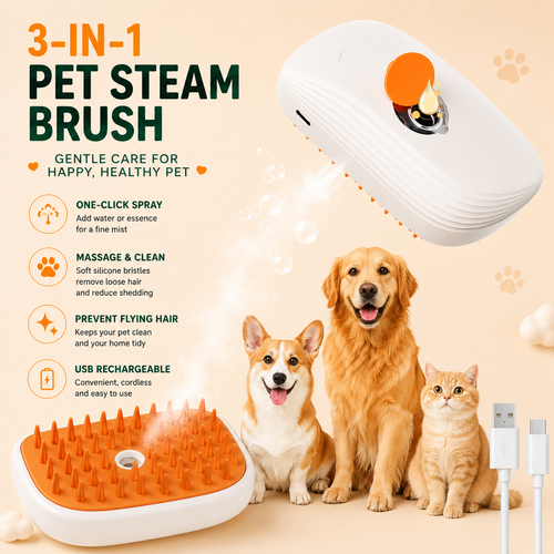 Steam Glow Pet Grooming Brush