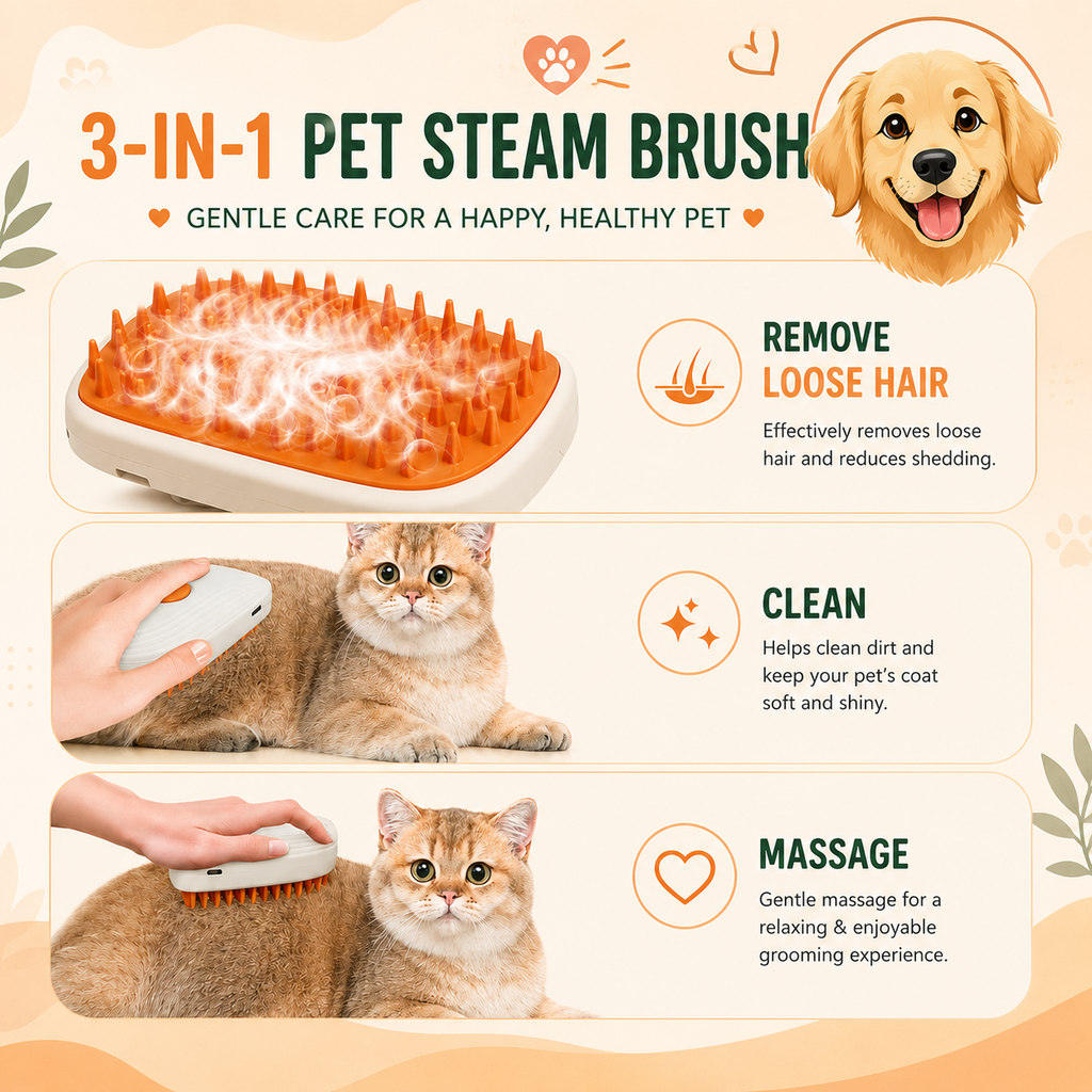 Steam Glow Pet Grooming Brush