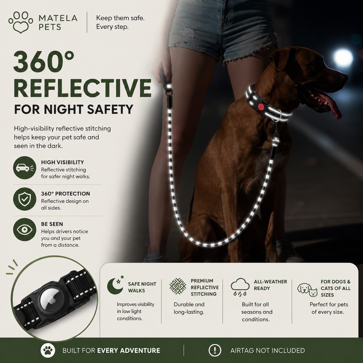 Reflective AirTag Holder Collar for Dogs & Cats