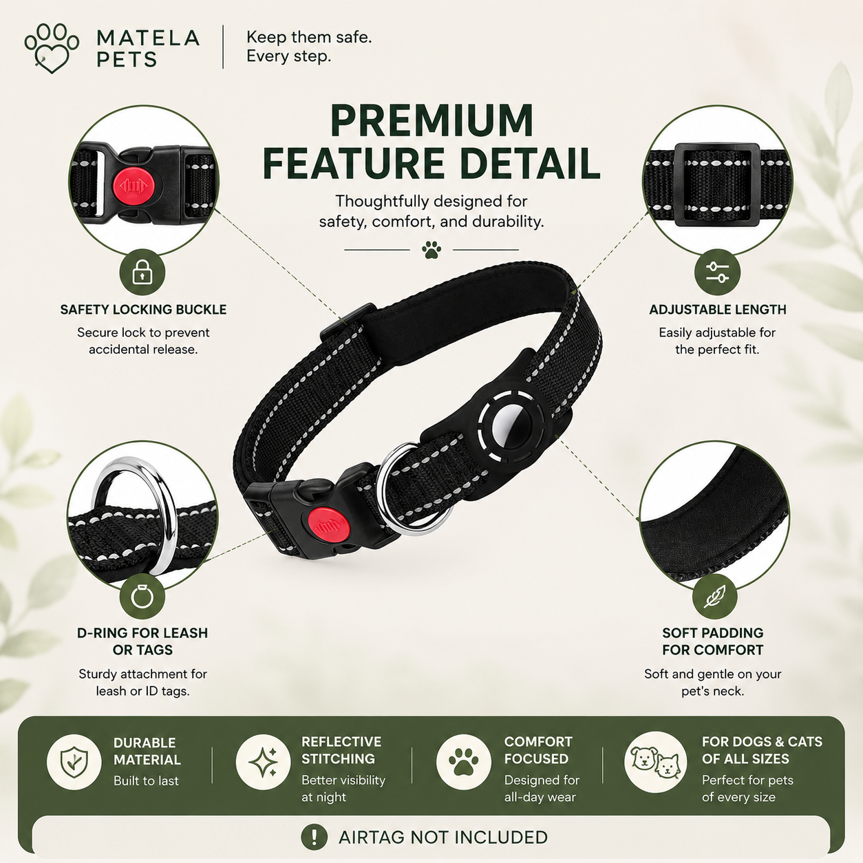 Reflective AirTag Holder Collar for Dogs & Cats