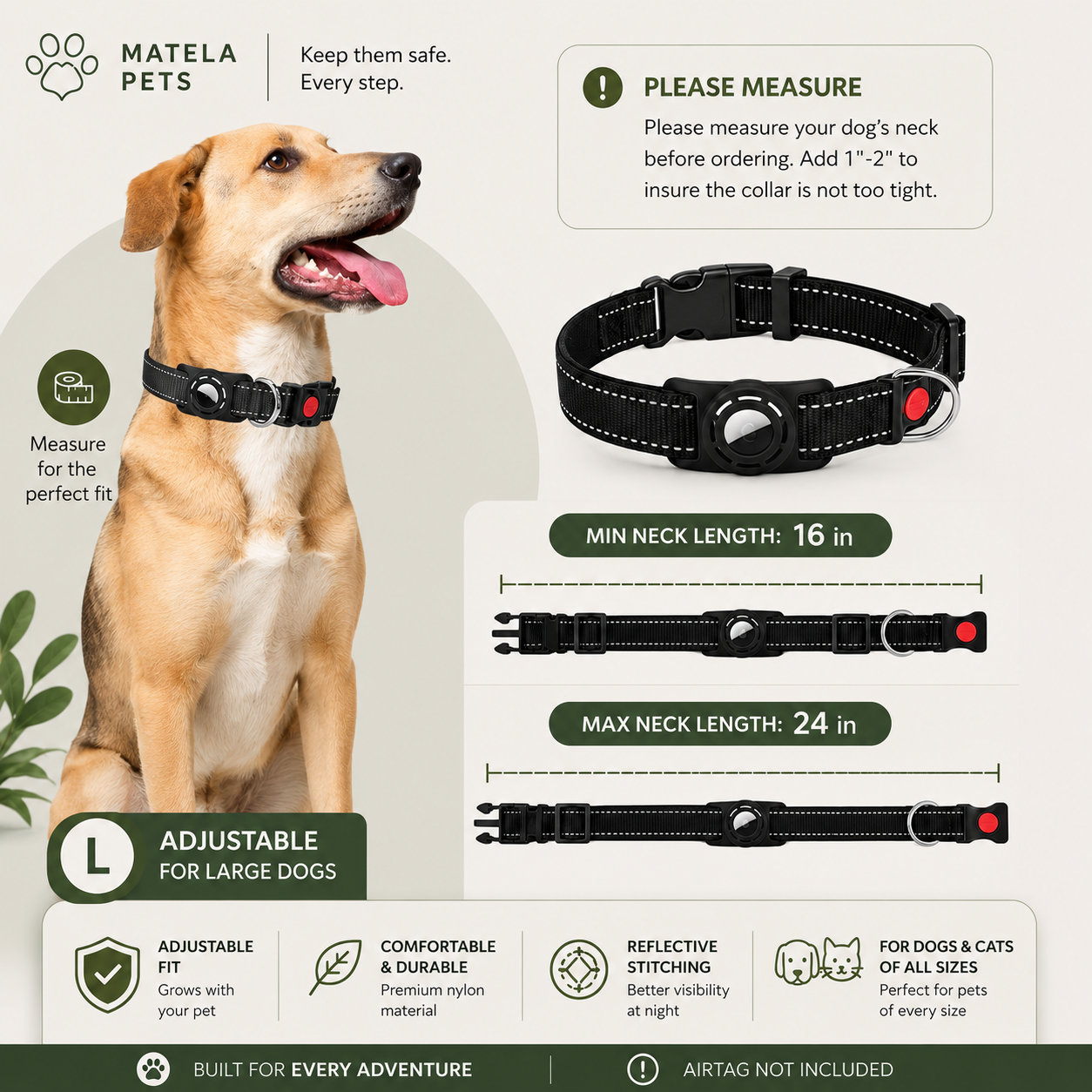 Reflective AirTag Holder Collar for Dogs & Cats